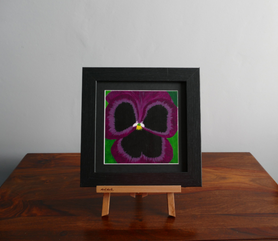 Purple Pansy acrylic painting, available to purchase