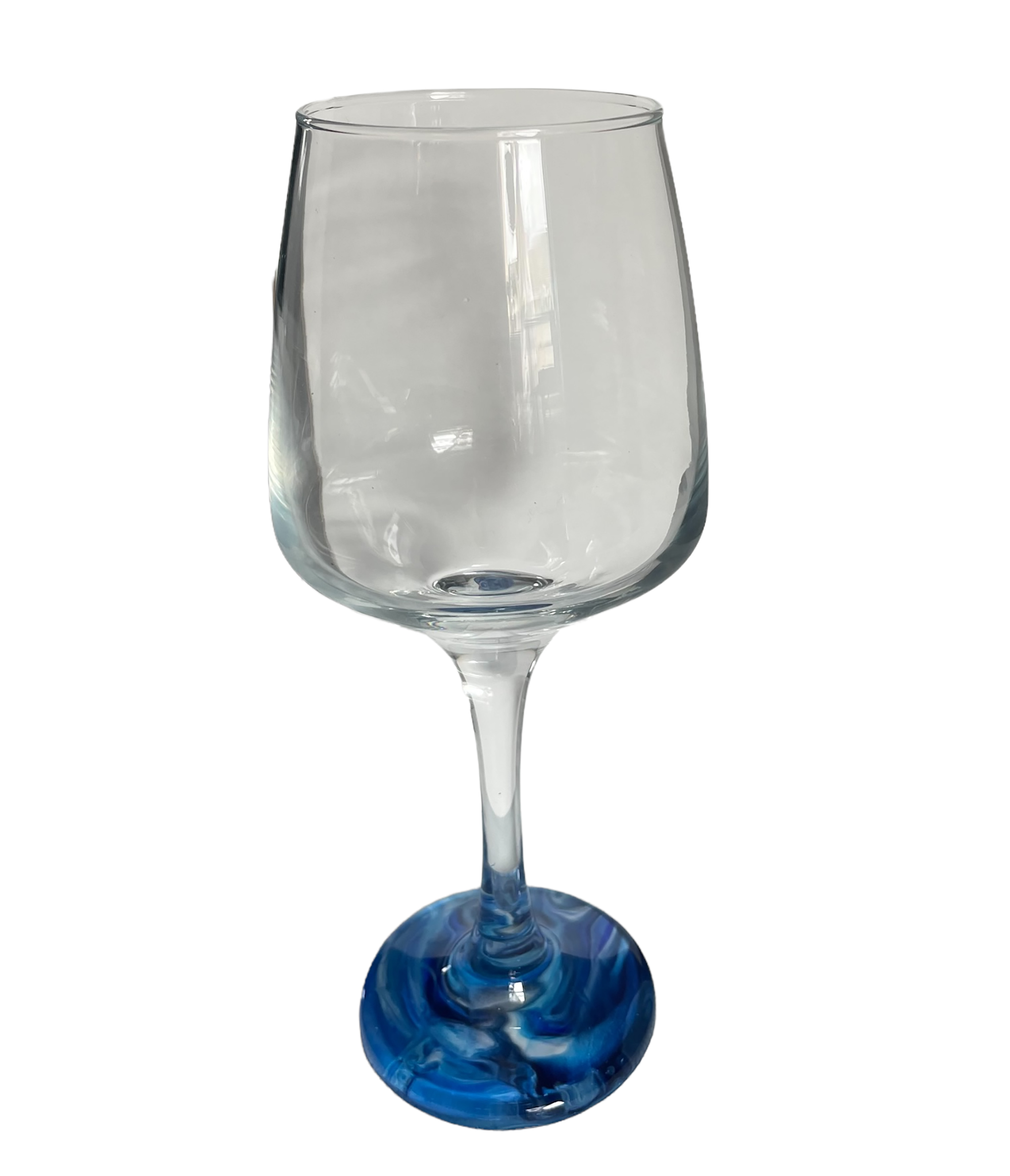 Hand painted wine glass in blues