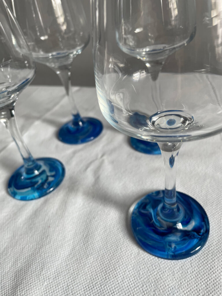 Hand painted wine glasses in Blue