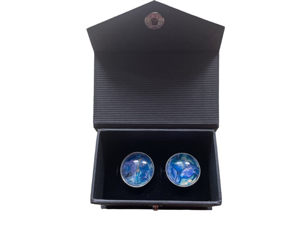 Hand painted cuff links in blues  in  presentational box