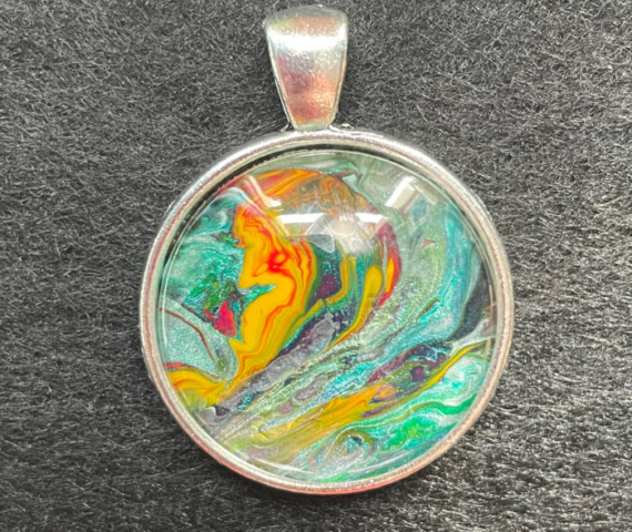 Multi coloured fluid art pendant
