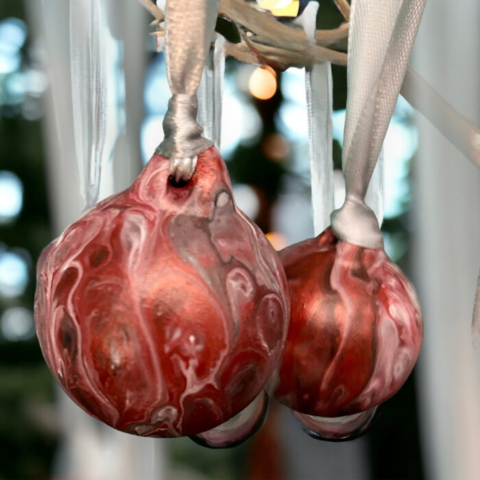 Hand painted Christmas Baubles in red