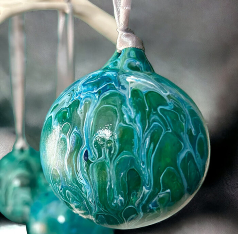 Hand painted green Christmas bauble