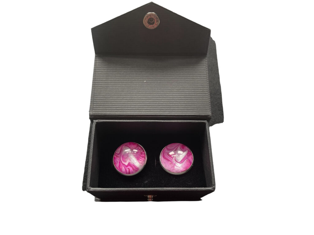 Hand painted  cuff links in pinks, in  presentational box