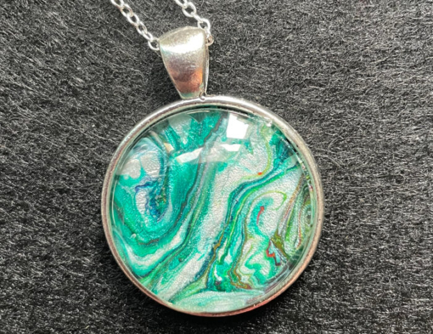 Sea Green fluid art pendant