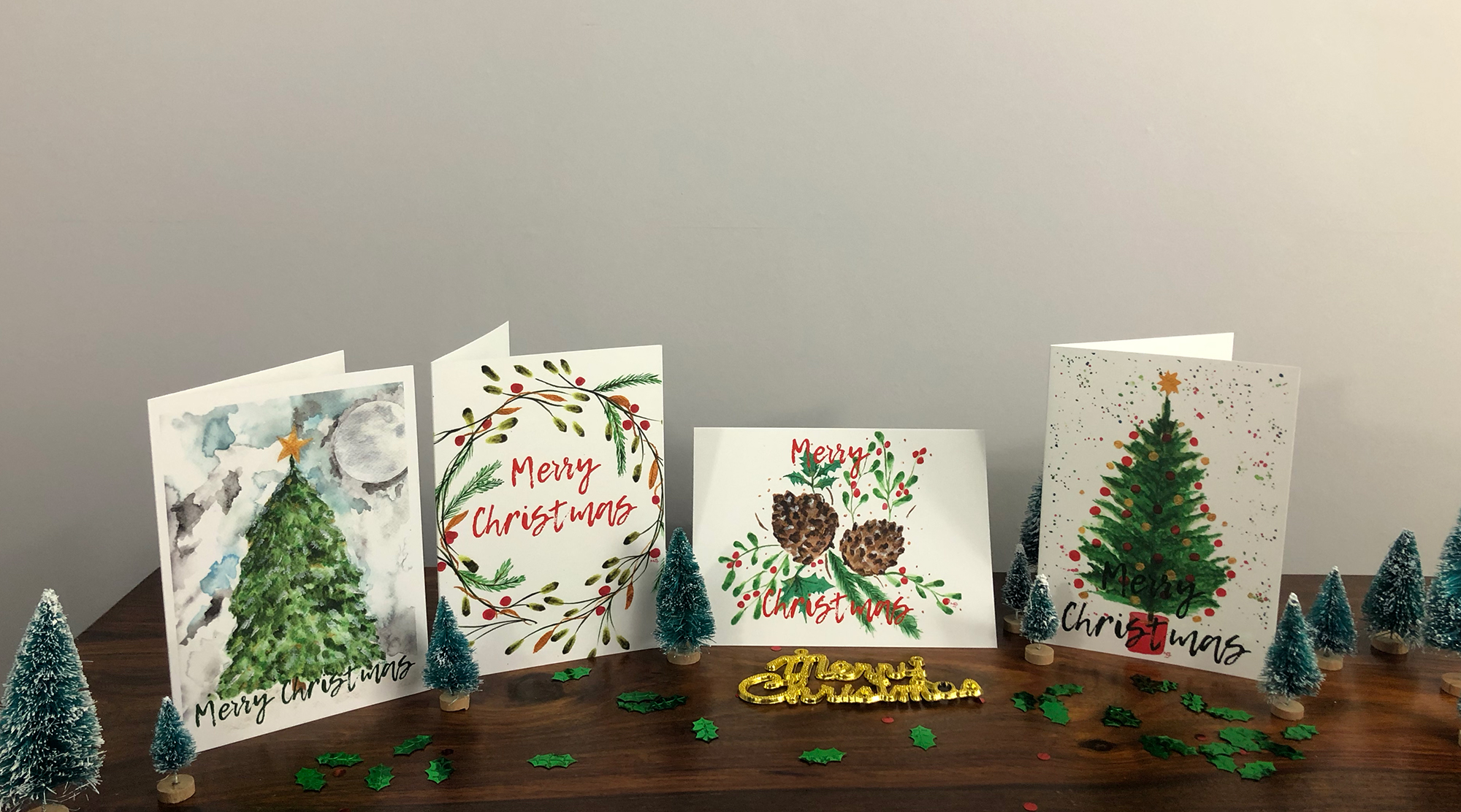 Christmas Cards - Watercolour range. Set of 4
